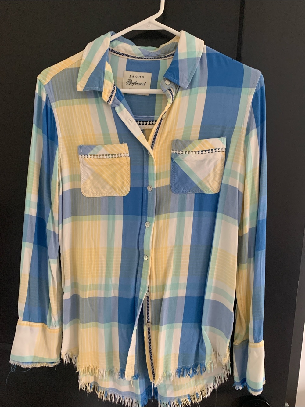 JACHS Girlfriend Blue & Yellow Plaid Button-Down Shirt